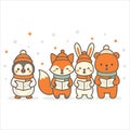 Cute Winter Animal Choir Singing Christmas Carols Illustration Royalty Free Stock Photo