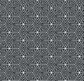 Seamless geometric pattern of repeating hexagonal motifs with maze-like lines in a bold black and white design Royalty Free Stock Photo