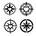 Romantic Adventure Heart Compass Silhouette Vector Icon Set Royalty Free Stock Photo