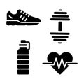 Exercise Essentials Vector Icons, Heart, Water Bottle, Shoe, Dumbbell Royalty Free Stock Photo