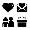 Valentine\'s Day Icons Collection, Flat Black Silhouette Design Set Royalty Free Stock Photo