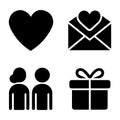 Romantic Flat Silhouette Icons, Valentine\'s Concept Vector Set Royalty Free Stock Photo