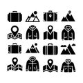 Winter Adventure Silhouette Icon Set, Explore, Location, Travel Essentials Royalty Free Stock Photo