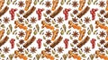 seamless pattern featuring various spices on a white background Royalty Free Stock Photo