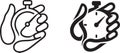 illustration features two black and white line art depictions of a hand holding a stopwatch Royalty Free Stock Photo