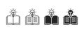 Open book with light bulb icon set. Knowledge, learning, and creative ideas icons set. Education and innovation symbol Royalty Free Stock Photo