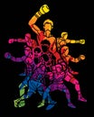 Group of Boxer Mix Action Boxing Sport Cartoon Graphic Vector Royalty Free Stock Photo