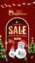 Merry Christmas sale promotion poster banner with product display and festive decoration light background. Royalty Free Stock Photo