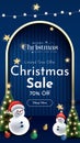 Merry Christmas sale promotion poster banner with product display and festive decoration light background. Royalty Free Stock Photo