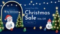 Merry Christmas sale promotion poster banner with product display and festive decoration light background. Royalty Free Stock Photo