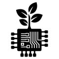 A flat black vector silhouette of a plant growing from a circuit board. Royalty Free Stock Photo