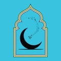 Islamic Crescent Moon with Stars in Mosque Arch Frame â Ramadan Night Vector Illustration Royalty Free Stock Photo