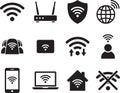 a set of black and white icons related to internet and network connectivity Royalty Free Stock Photo