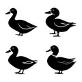 Four Unique Duck Vector Silhouette Icons Set In Minimalist Style Royalty Free Stock Photo