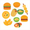 Minimal Food Icons Set â Burger, Taco, Sushi, Dumpling, Fruits & Snacks Flat Style Royalty Free Stock Photo