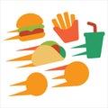 Fast Food Speed Icons Set â Burger, Fries, Taco & Drink Minimal Illustration Royalty Free Stock Photo