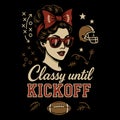 Classy Until Kickoff Elegant Football Woman Illustration With Dark Background Style Royalty Free Stock Photo
