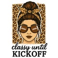 Classy Until Kickoff Stylish Football Mom Illustration With Sunglasses And Leopard Pattern Royalty Free Stock Photo