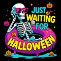 Just Waiting For Halloween Funny Skeleton Retro Illustration Design Royalty Free Stock Photo