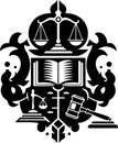 Legal Justice Crest with Scales, Book, and Gavel Royalty Free Stock Photo