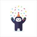 Happy Character Celebrating with Confetti and Party Hat Royalty Free Stock Photo