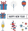 Happy New Year Celebration Elements - Flat Icon Set Royalty Free Stock Photo
