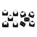 Silhouettes of Open Envelope With Floating Blank Sheet Icon set. Royalty Free Stock Photo