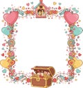 Whimsical frame decorated with pink and blue heart balloons Royalty Free Stock Photo