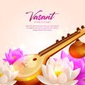 Vasant Panchami Floral Veena Greeting Card Vector Royalty Free Stock Photo
