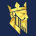 abstract polygonal crowned king portrait for luxury brand identity. golden geometric king head logo with crown Royalty Free Stock Photo