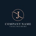 simple letter j serif font text logo design, golden icon vector concept, circle round graphic vector template Royalty Free Stock Photo