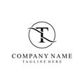 Initial letter t serif font text logo design, golden icon vector concept, circle round graphic vector template Royalty Free Stock Photo