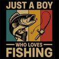 Just A Boy Who Loves Fishing Funny Kids Angler Outdoor Hobby Nature Adventure Design Royalty Free Stock Photo