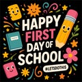 Happy First Day Of School Funny Back To School Kids Teacher Motivation Cute Design Royalty Free Stock Photo