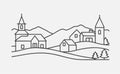 Serene One-Line Village Harmony â Minimalist Continuous Line Art Landscape Illustration Royalty Free Stock Photo
