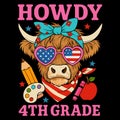 Howdy 4th Grade Cute Cowgirl Animal Back To School Western Theme Classroom Illustration Design Royalty Free Stock Photo