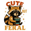 Cute But Feral Raccoon Drinking Coffee Funny Animal Humor Cartoon Illustration Design Royalty Free Stock Photo