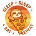 Sleep Eat Repeat Funny Pizza Sloth Lazy Food Lover Chill Lifestyle Design Royalty Free Stock Photo
