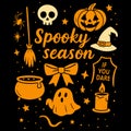 Spooky Season Halloween Icons Cute Ghost Pumpkin Witch Autumn Design Royalty Free Stock Photo