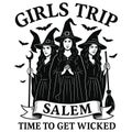 Girls Trip Salem Halloween Witchy Travel Spooky Friendship Design Witch Illustration Royalty Free Stock Photo
