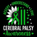 ACCEPT UNDERSTAND LOVE CEREBRAL PALSY AWARENESS green ribbon illustration with inclusive message Royalty Free Stock Photo