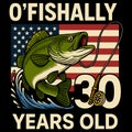 OFFISHALLY 13 YEARS OLD funny fishing birthday illustration with bass and humor theme Royalty Free Stock Photo