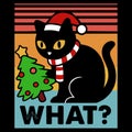 WHAT? funny black cat christmas illustration with sarcastic holiday reaction humor Royalty Free Stock Photo