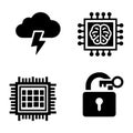 Modern Black Technology Icons Featuring Cloud Security Intelligence And Circuitry Royalty Free Stock Photo