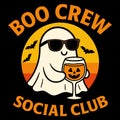 BOO CREW SOCIAL CLUB funny halloween ghost illustration with drink spooky humor Royalty Free Stock Photo