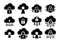 Protected cloud network lock icons flat black vector security set Royalty Free Stock Photo