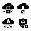 Data protection cloud lock icons clean flat black vector silhouette Royalty Free Stock Photo
