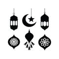 Silhouettes of Eid-themed ornament illustration set. Royalty Free Stock Photo