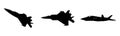Military fighter jet aircraft silhouette set symbolizing air force, aviation, speed and defense operations. Royalty Free Stock Photo