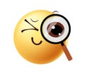 Curious Emoji Face with Magnifying Glass Search and Investigation Concept Royalty Free Stock Photo